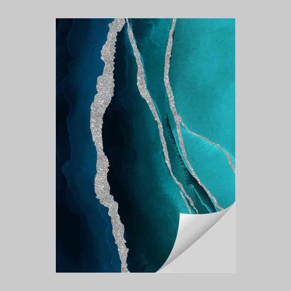 Abstract Teal Blue & Silver No 1 Art Print