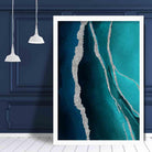 Abstract Teal Blue & Silver No 1 Art Print