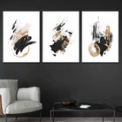 Set of 3 Abstract Wall Art Prints from Oil Paintings Black and Gold