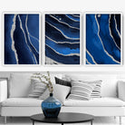 Framed Set of 3 Navy and Silver Abstract Art Prints | Artze Wall Art UK