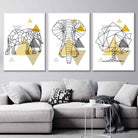 Set of 3 Scandinavian GEOMETRIC YELLOW & Grey ELEPHANT and Tree Art Prints