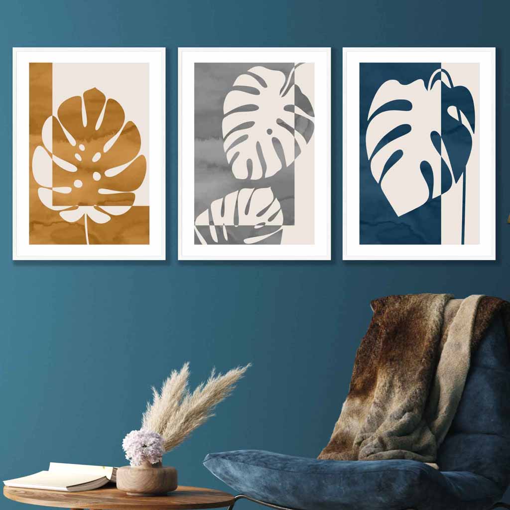 Set of 3 Watercolour Graphical Monstera Botanical Art Prints