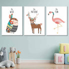 NURSERY Set of 3 Tribal Owl, Deer, Flamingo Wall Art Quote Prints