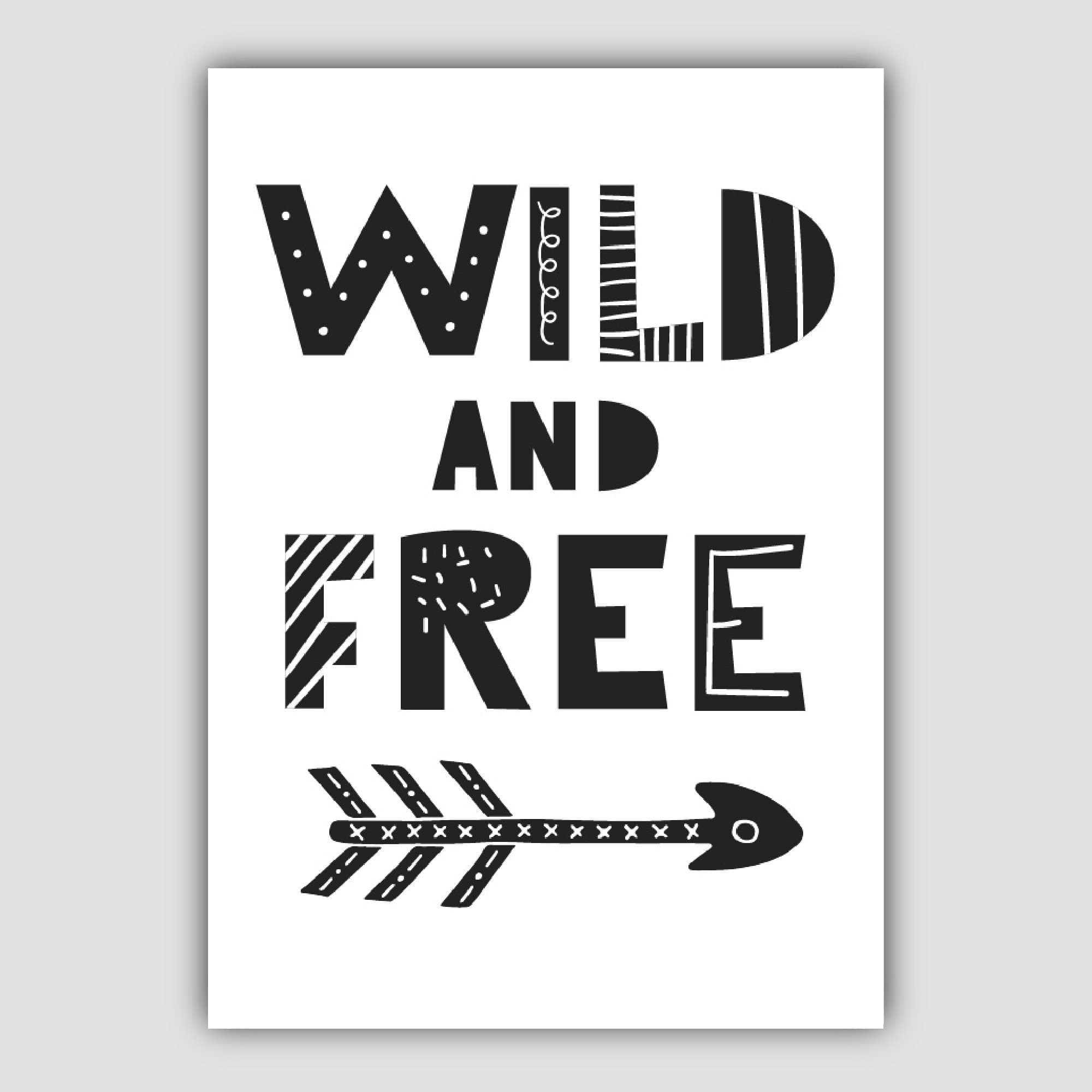 Wild and Free Black & White Scandinavian Nursery Poster