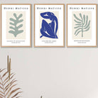 Set of 3 Wall Art Prints Matisse Botanical Shapes with Nude in Green & Blue