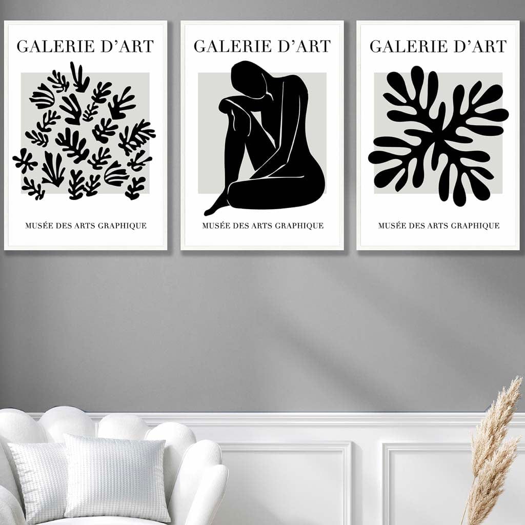 Matisse Floral and Nude Set of 3 Black and Grey Wall Art Prints