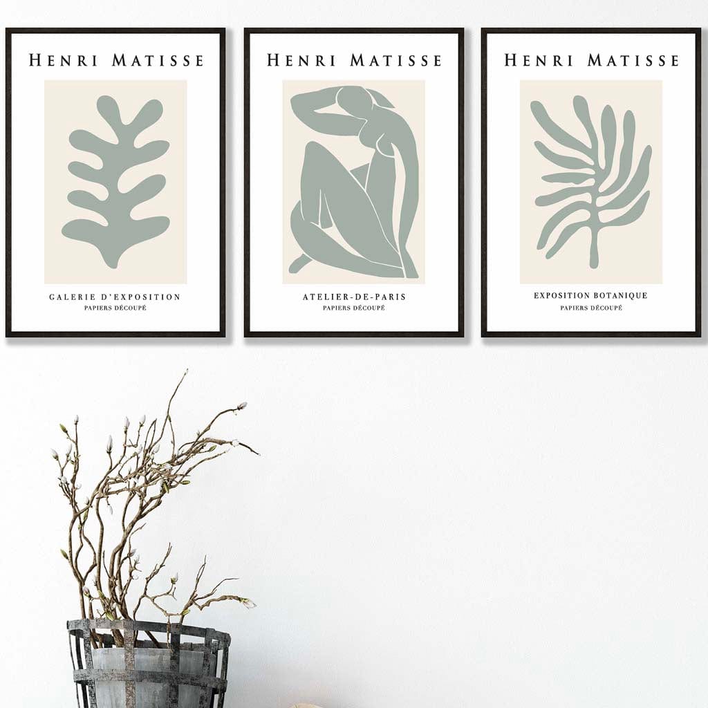 Matisse Floral and Nude Set of 3 Wall Art Prints in Sage Green