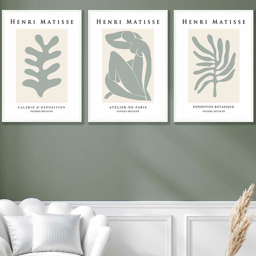 Matisse Floral and Nude Set of 3 Wall Art Prints in Sage Green