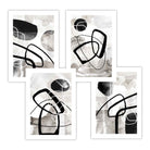A Set of 4 Black and White Abstract Wall Art Prints featuring watercolour shapes