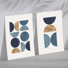 Blue and Gold Mid Century Geometric Set of 2 Art Prints