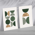 Sage Green and Gold Mid Century Geometric Set of 2 Art Prints