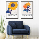 Set of 2 Blue and Yellow Summer Flower Market Prints | Artze Wall Art UK