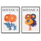 Bright Orange and Blue Summer Flower Market Set of 2 Art Prints with Dark Grey Frame