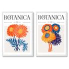 Bright Orange and Blue Summer Flower Market Set of 2 Art Prints with White Frame