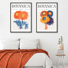 Set of 2 Bright Orange and Blue Summer Flower Art Prints | Artze Wall Art UK