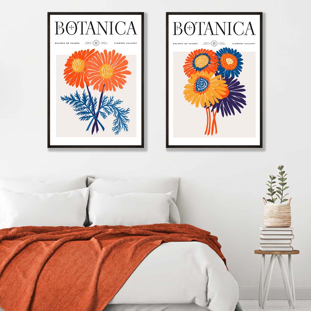 Bright Orange Blue Summer Flower Art Posters | Artze Wall Art UK