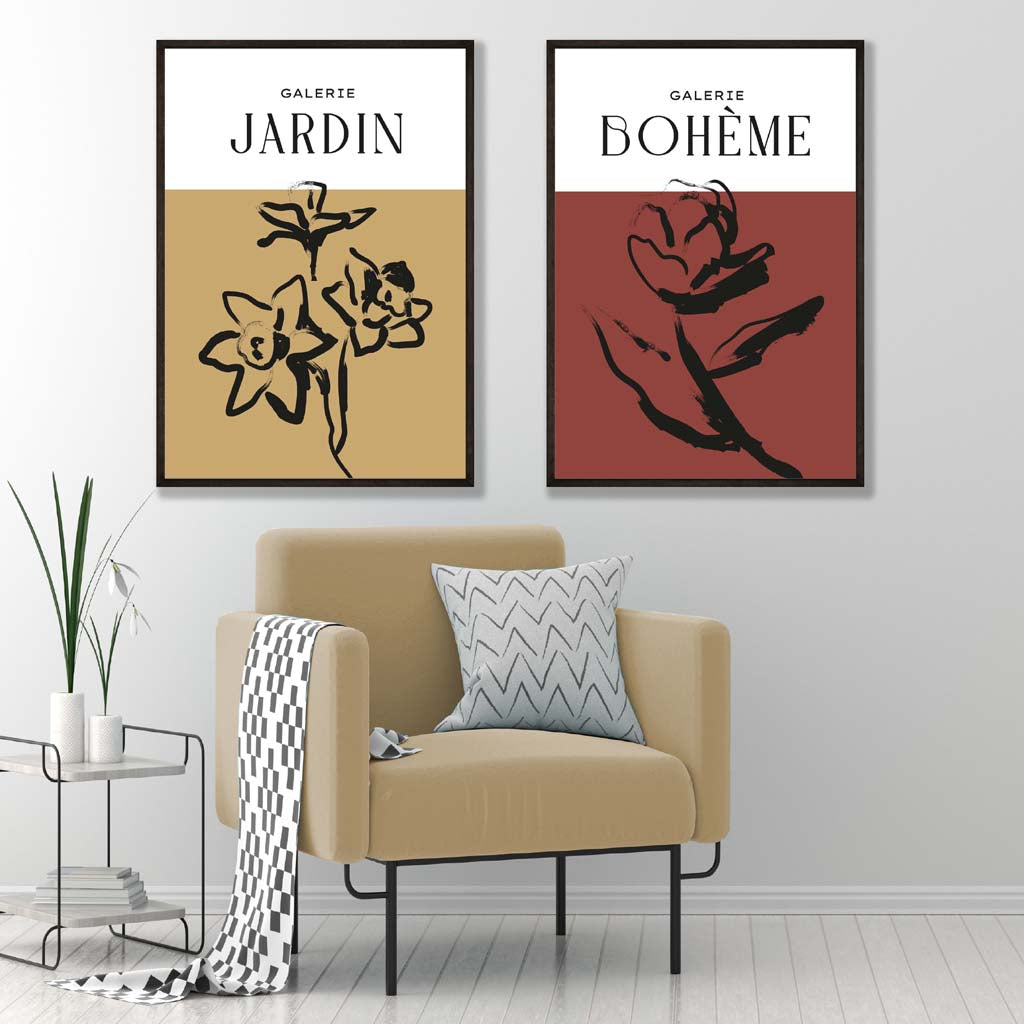 Yellow and Red Minimal Floral Sketch Posters | Artze Wall Art UK