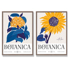 Blue and Yellow Sunflower Set of 2 Art Prints with Walnut Frame