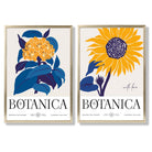 Blue and Yellow Sunflower Set of 2 Art Prints with Gold Frame
