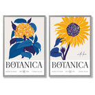 Blue and Yellow Sunflower Set of 2 Art Prints with Light Grey Frame