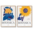 Blue and Yellow Sunflower Set of 2 Art Prints with Oak Frame