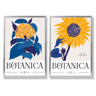 Blue and Yellow Sunflower Set of 2 Art Prints with Silver Frame