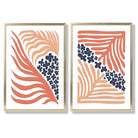 Blush Pink and Navy Boho Flower Set of 2 Art Prints with Gold Frame