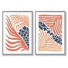 Blush Pink and Navy Boho Flower Set of 2 Art Prints with Light Grey Frame
