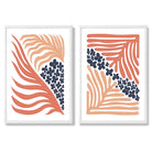Blush Pink and Navy Boho Flower Set of 2 Art Prints with White Frame
