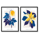 Yellow and Blue Spring Flower Market Set of 2 Art Prints with Black Frame