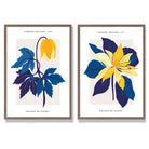 Yellow and Blue Spring Flower Market Set of 2 Art Prints with Walnut Frame