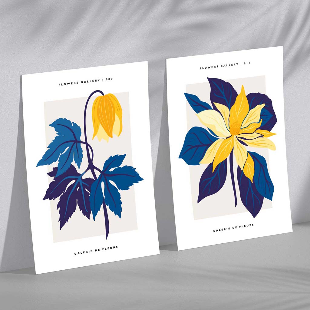 Yellow and Blue Spring Flower Market Set of 2 Art Prints