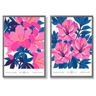 Bright Blue and Pink Spring Flower Market Set of 2 Art Prints with Dark Grey Frame