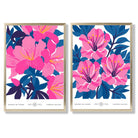 Bright Blue and Pink Spring Flower Market Set of 2 Art Prints with Gold Frame