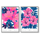 Bright Blue and Pink Spring Flower Market Set of 2 Art Prints with Light Grey Frame