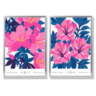 Bright Blue and Pink Spring Flower Market Set of 2 Art Prints with Silver Frame