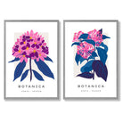 Bright Pink and Blue Summer Flower Market Set of 2 Art Prints with Light Grey Frame