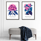 Set of 2 Bright Pink and Blue Summer Flower Art Prints | Artze Wall Art UK