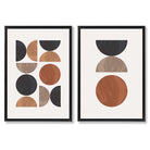 Black and Orange Mid Century Geometric Set of 2 Art Prints with Black Frame