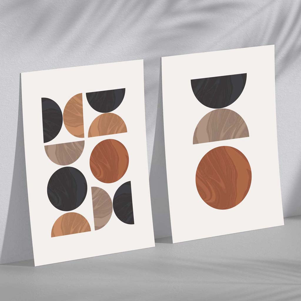 Black and Orange Mid Century Geometric Set of 2 Art Prints