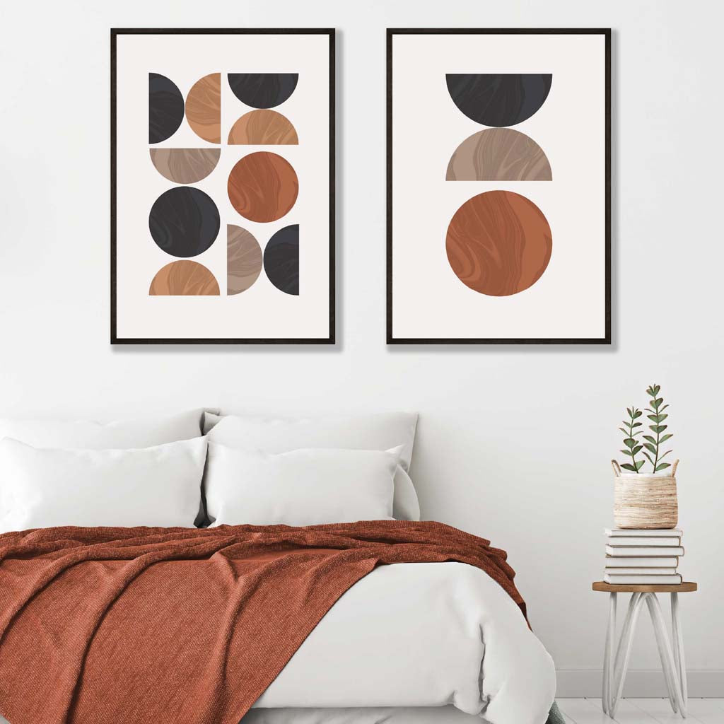 Set of 2 Black and Orange Mid Century Geometric Prints | Artze Wall Art UK