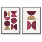 Pink and Purple Mid Century Geometric Set of 2 Art Prints with Dark Grey Frame