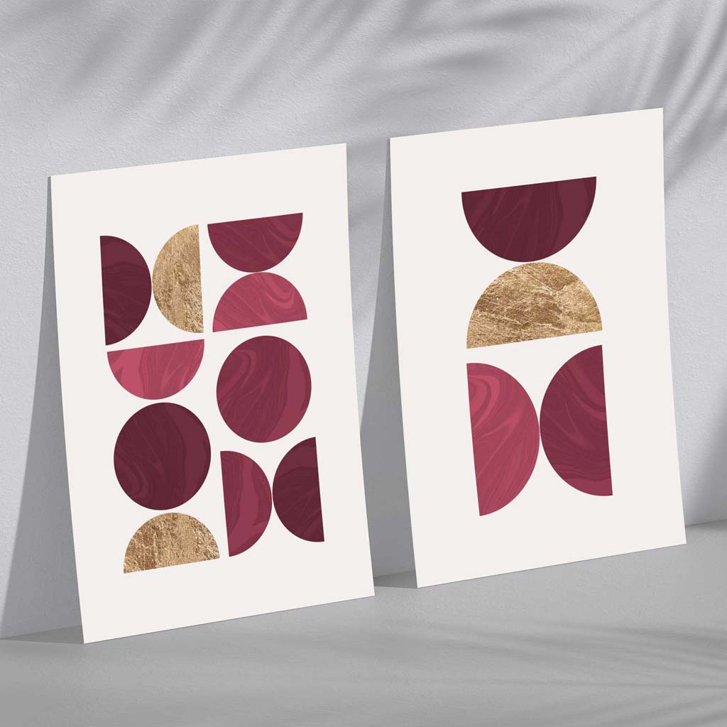 Pink and Purple Mid Century Geometric Set of 2 Art Prints