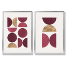 Pink and Purple Mid Century Geometric Set of 2 Art Prints with Silver Frame