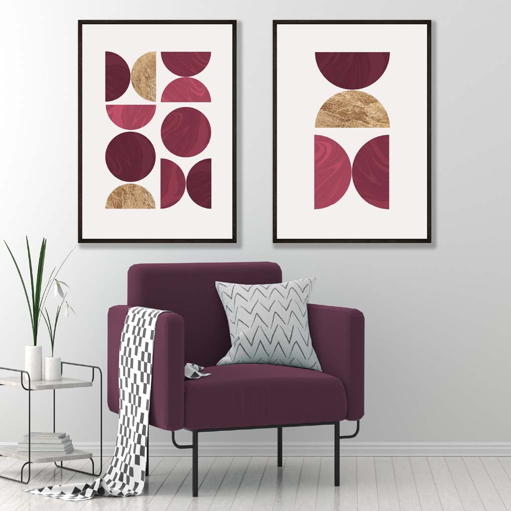 Set of 2 Pink and Purple Mid Century Geometric Prints | Artze Wall Art UK