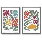 Floral Colourful Modern Set of 2 Art Prints with Dark Grey Frame