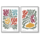 Floral Colourful Modern Set of 2 Art Prints with Light Grey Frame