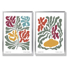Floral Colourful Modern Set of 2 Art Prints with Silver Frame