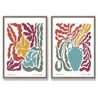 Colourful Boho Floral Set of 2 Art Prints with Walnut Frame