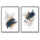 Navy, Blue and Beige Watercolour Shapes Set of 2 Art Prints with Dark Grey Frame